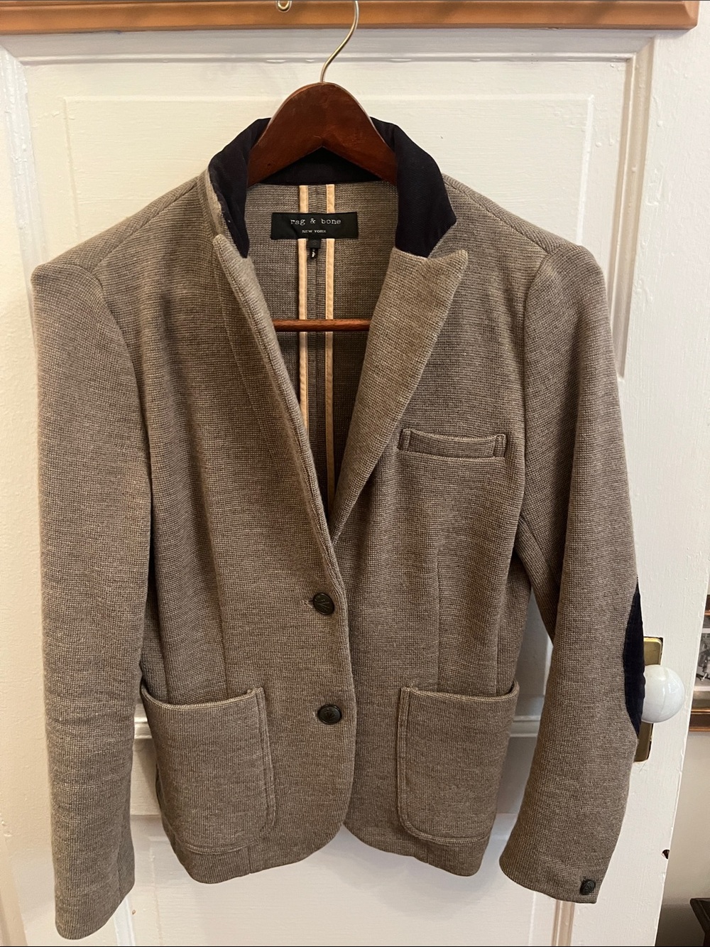 rag & bone Taupe Knit Blazer with Dark Collar